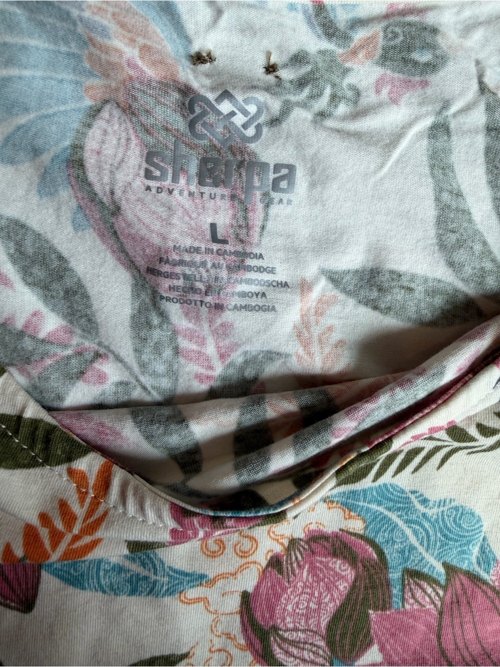 Sherpa Adventure Gear size Large Floral / Bird Print Modal / Cotton Tee Shirt - Picture 2 of 7